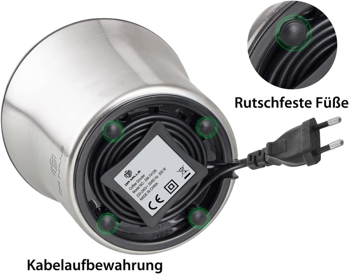 DR MILLS DM-7412M Elektrische Gewürz- und Kaffeemühle, Mühle und Hackmesser, abnehmbarer Becher, abw