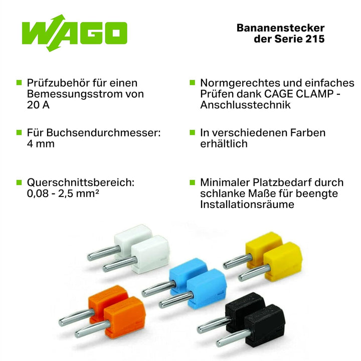 WAGO Bananenstecker 215-711 | für Buchsendurchmesser: 4 mm, Querschnittsbereich: 0,08 - 2,5 mm², 50