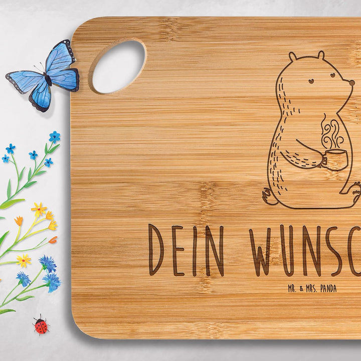 Mr. & Mrs. Panda Personalisiertes Schneidebrett Bär Kaffee - Personalisierte Geschenke, Holzbrett Mi