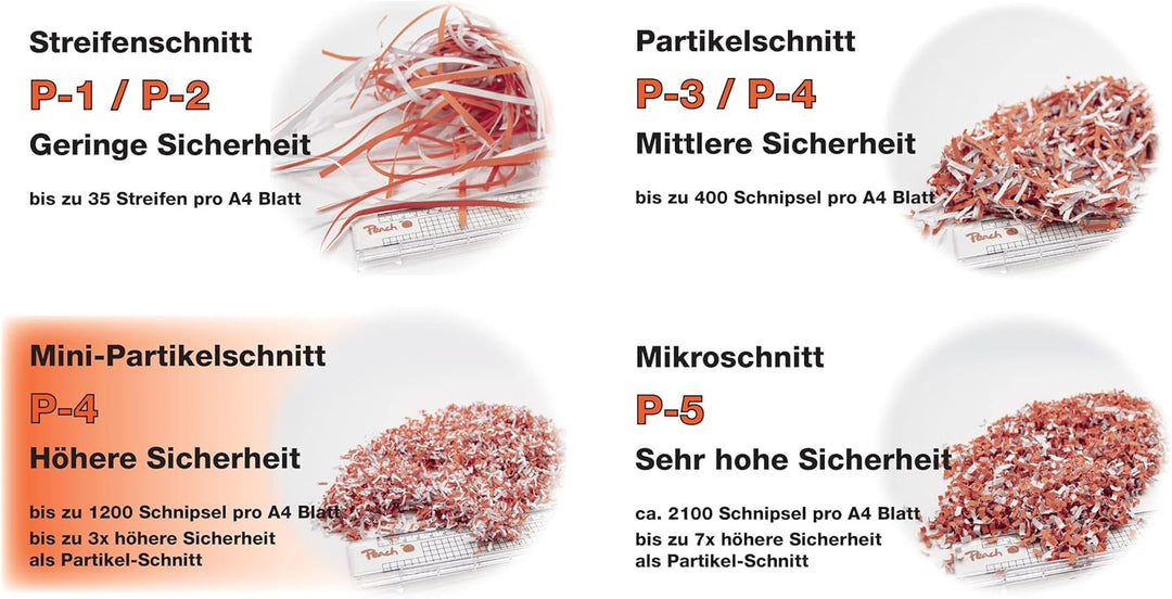 Peach Partikelschnitt Aktenvernichter inkl. 12x Öl Papier - 10 Blatt - 21 Liter - 5 x 16 mm Partikel