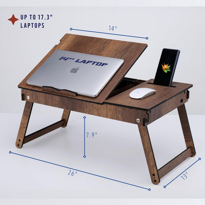 Vigo Wood Laptoptisch, Laptop-Ständer aus Holz für Bett, Verstellbarer Laptop-Schreibtisch und Kniet