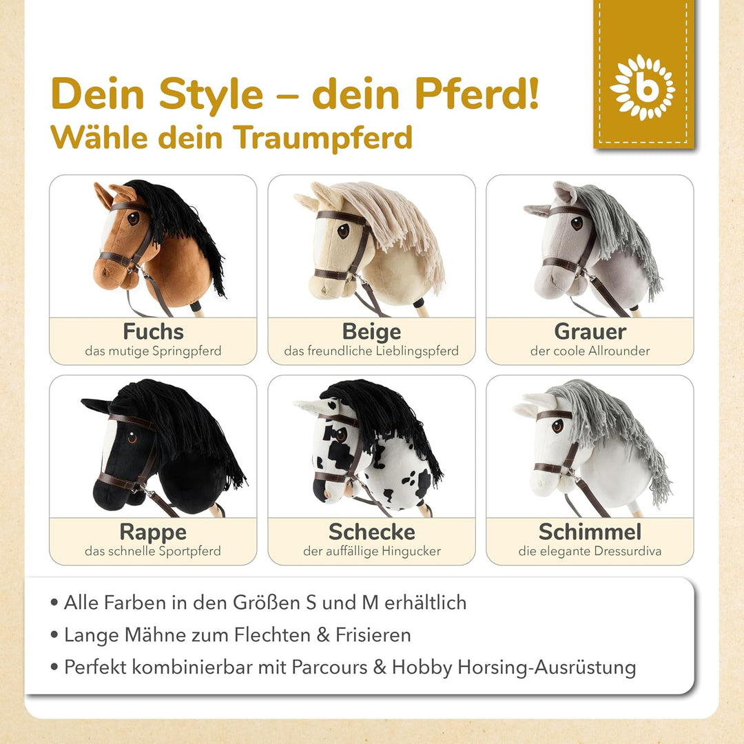 Bieco Hobby Horse Steckenpferd Schecke - Grösse M, mit Trense | Abnehmbarer Stock &amp; Schweif, für Spr