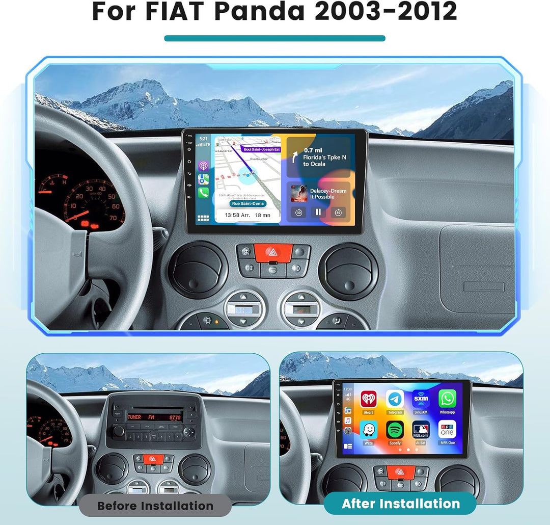 Hikity 2G 64G Autoradio Navi Für FIAT Panda 2003-2012 Mit Wireless CarPlay Android Auto, Android 15