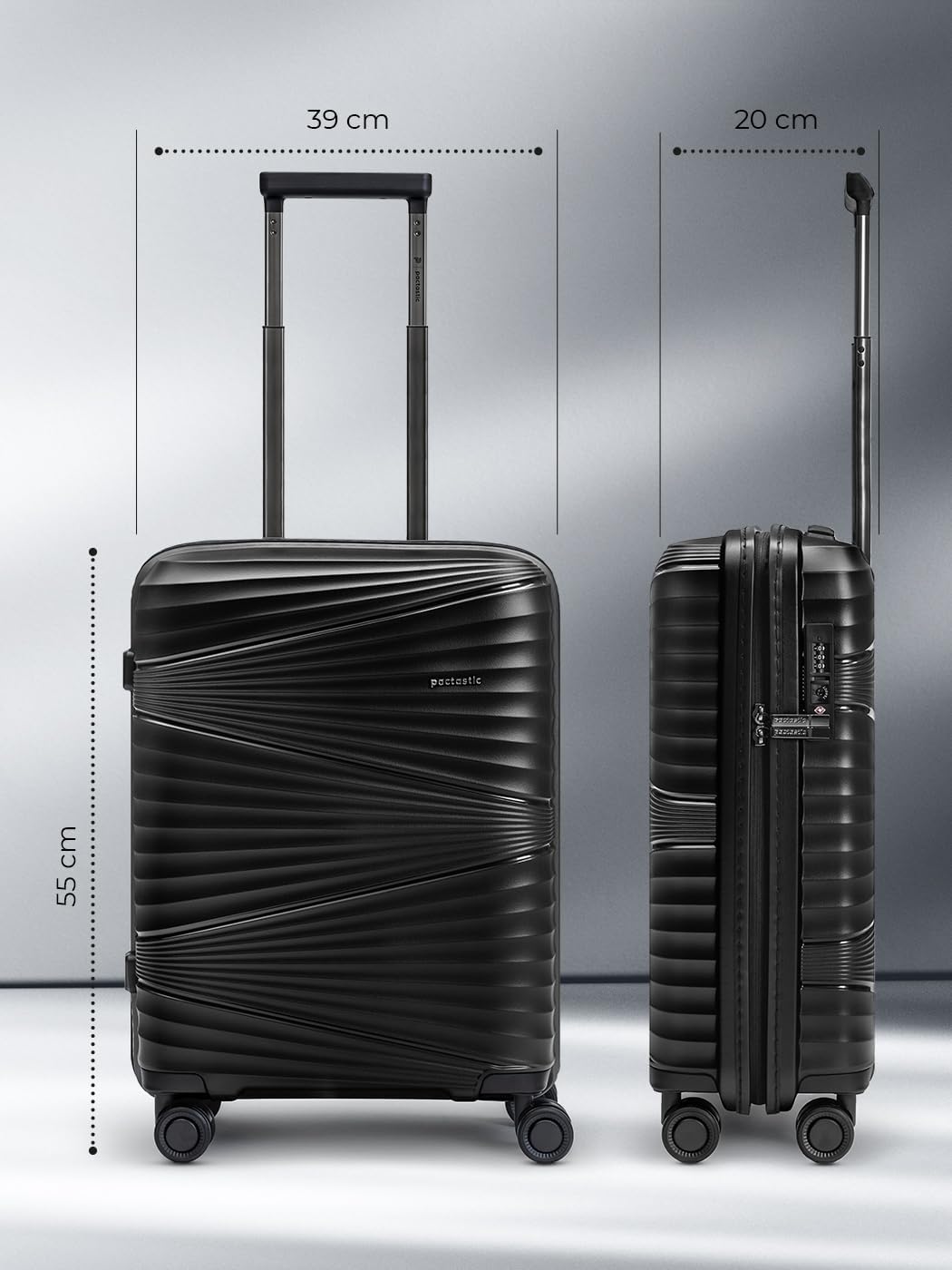 Pactastic Ultra-leicht Hartschalen Kabinen-Koffer | Kleiner Cabin-Trolley 39 x 20 x 55 cm | 41 Liter