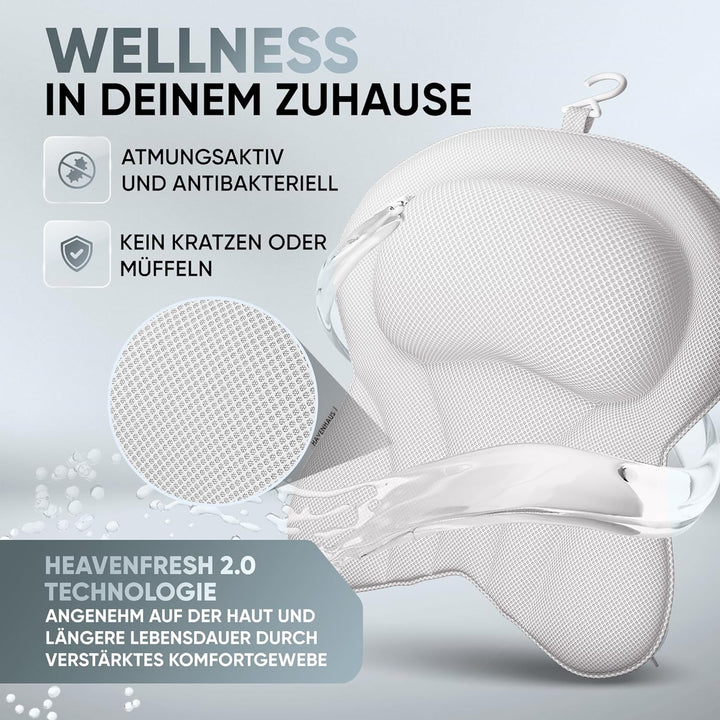 XXL Premium Badewannenkissen Weiss | NEU zusätzliche Polster an Schulter- &amp; Nackenbereich | Badekiss