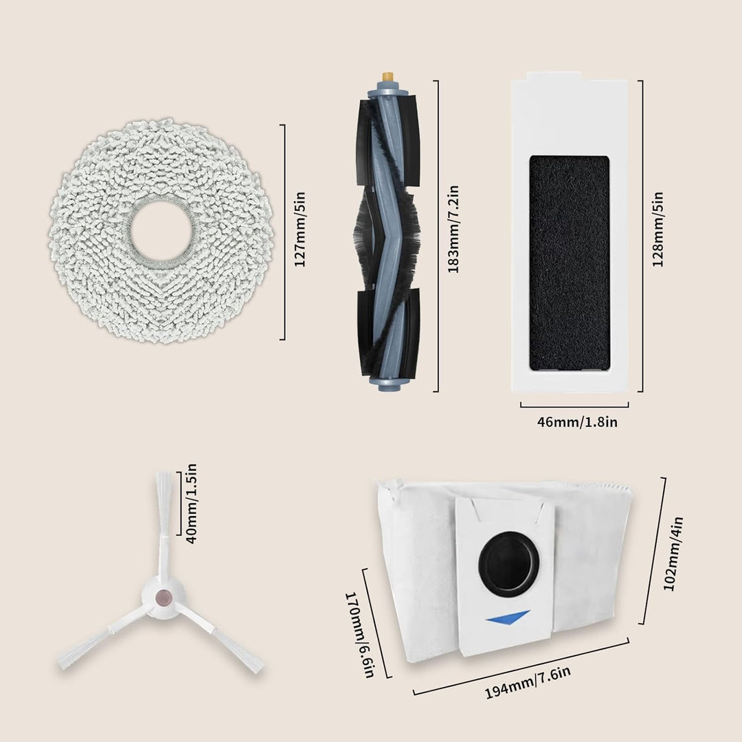 Ersatz Zubehörset für ECOVACS DEEBOT T20 Omni / T20e Omni, 1 Hauptbürste, 2 Filter,8 Seitenbürsten,4