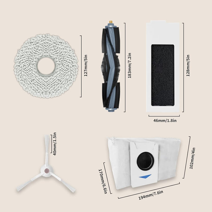 Ersatz Zubehörset für ECOVACS DEEBOT T20 Omni / T20e Omni, 1 Hauptbürste, 2 Filter,8 Seitenbürsten,4