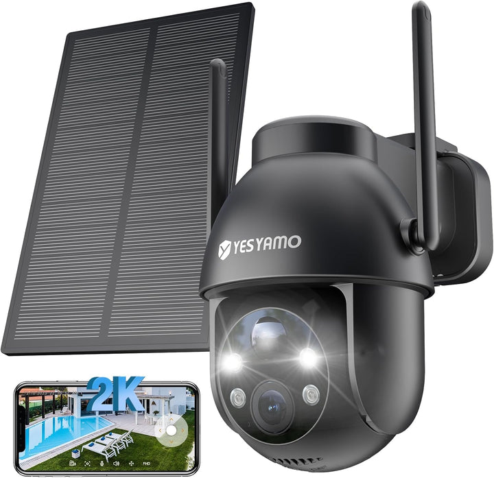 YESYAMO 2K 3MP Überwachungskamera Aussen Solar, 360° PTZ Kamera Aussen Akku | 2.4GHz Kabellos Überwa