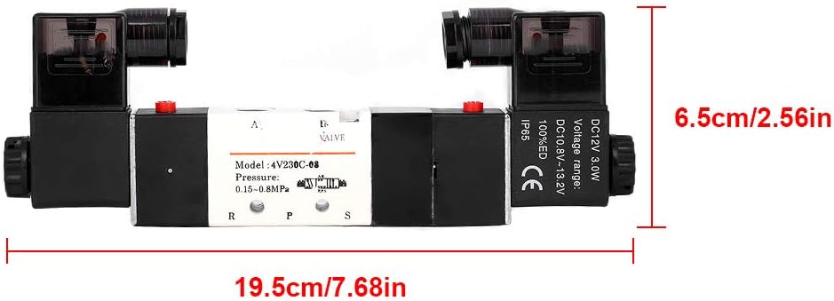 Pneumatisches 12V Gleichstrommagnetventil, BSP 1/4, 3 Positionen, 5 Wege Magnetventil, normalerweise