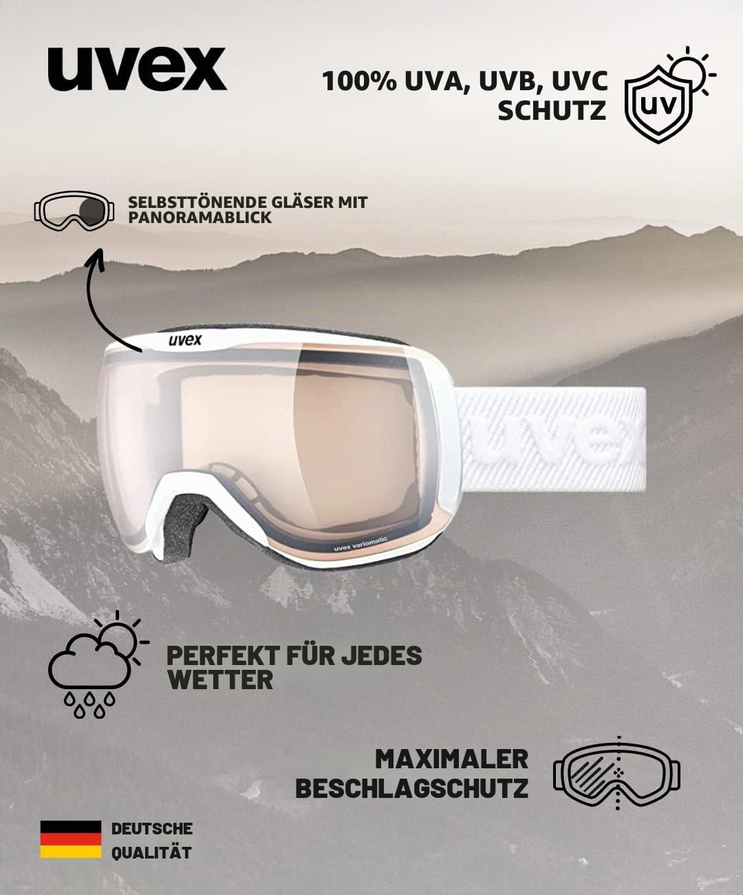 uvex Unisex Downhill 2100 V Skibrille (1er Pack) Einheitsgrösse white mat/vario silver-clear, Einhei