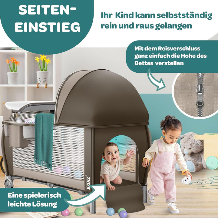 Kidiz® Babybett Reisebett Kinderreisebett klappbar mit Matratze & Räder 120x60, Seiteneingang, Wicke