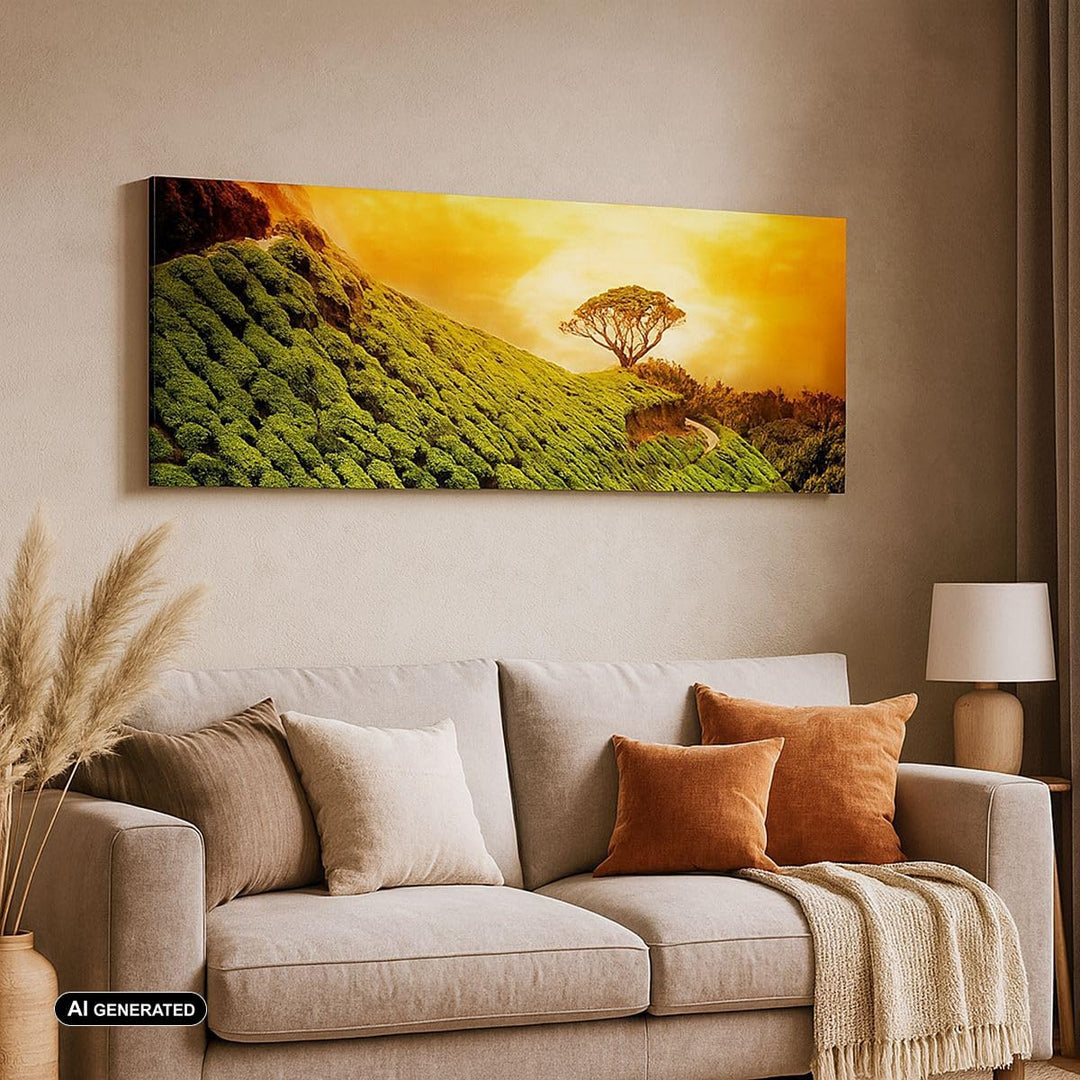 Wandbilder Dekoration Wohnzimmer Berg Baum Pfad Hügel Panorama Bilder auf Leinwand 120x50cm Leinwand