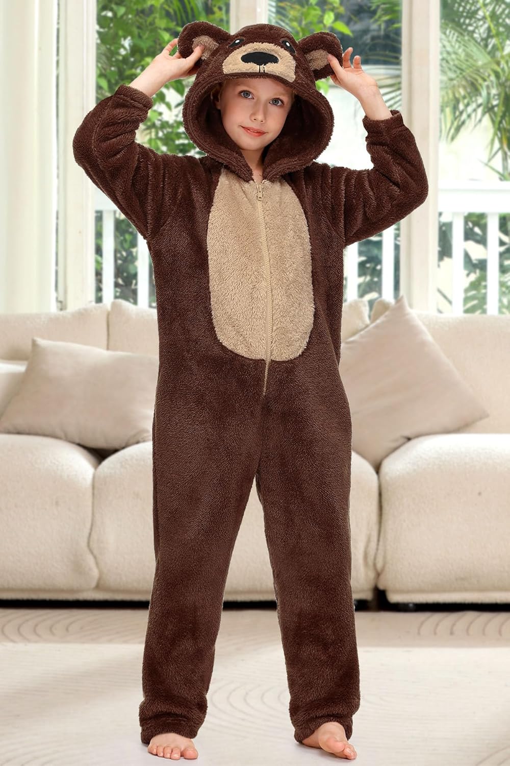 BesserBay Kinder Fleece Onesie mit Kapuze Warm Jumpsuit Jungen Mädchen Unisex Tiere Overall 1-12 Jah