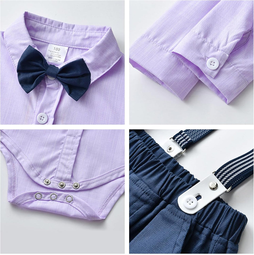 Volunboy Baby Jungen Anzug Set Bekleidung Hemd mit Fliege + Hosenträger Hosen Strampler Anzug 12-18