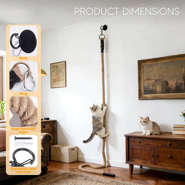Katzenkletterseil Jute Ø40mm Katzenseil mit Befestigungshaken 2 M | Innenbereich Kletterspielzeug Ka