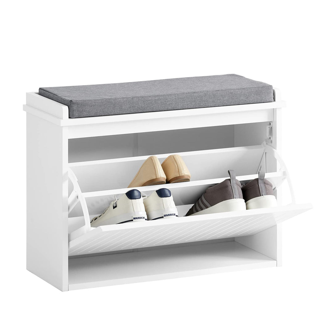 SoBuy Schuhschrank Schuhbank mit Sitzfläche, Schuhregal mit Stauraum, Klappe, Sitzkissen, bis 150 kg
