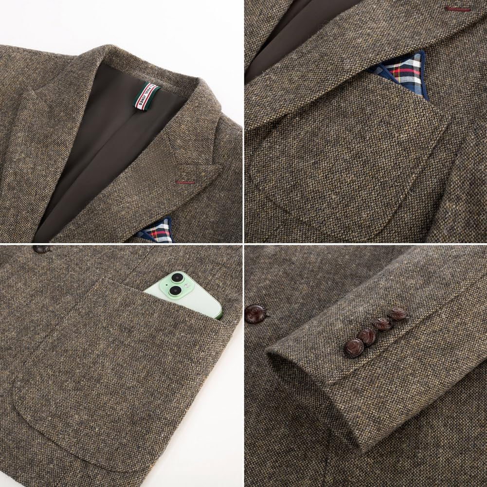 PJ PAUL JONES Sakko Herren 2 Knöpfe Tweed Wolle British Blazer Regular Fit Business Anzugjacke Männe