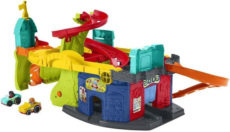 Fisher-Price HBD77 - Little People Sitz & Steh Hochhausrennbahn – 2-in-1-Spielset und Fahrzeug, Auto