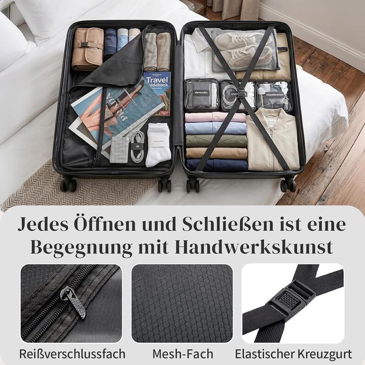 LEADZM Handgepäck Koffer aus PP, 55x35x21 cm (Schwarz, 20in) Schwarz M/20in, Schwarz M/20in