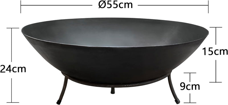 Köhko Feuerschale Marbela-XL ca. 55x55x23 cm aus Stahl mit 3 Füsse für Grillabend Gartefeuer BBQ Cam