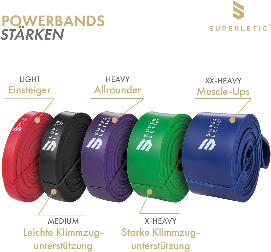 SUPERLETIC Powerbands, Widerstands-Fitness-Bänder, einzeln oder im Set, Pullup-, Resistance und Body
