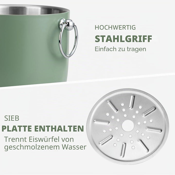 Eiskübel - 3L grosser Eiskübel für Partys & Cocktailbar, Edelstahl Eiskühler mit Deckel & Zange, Ret