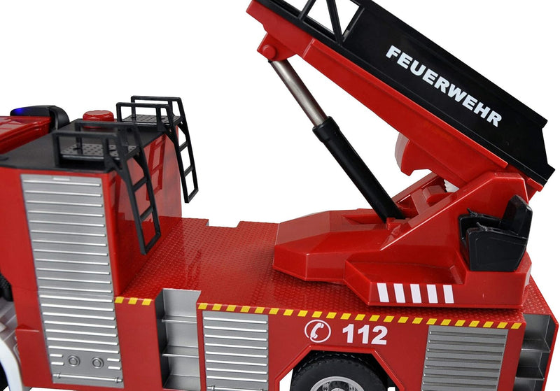 Amewi 22502 Mercedes-Benz Feuerwehr Drehleiterfahrzeug 1:18, RTR, Lizenzfahrzeug, Rot/Weiss