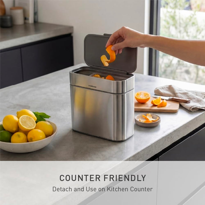Simplehuman CW1645 4 Liter, Kompost-Caddy, Komposteimer für Küche mit Deckel, gebürsteter Stahl, 5 J