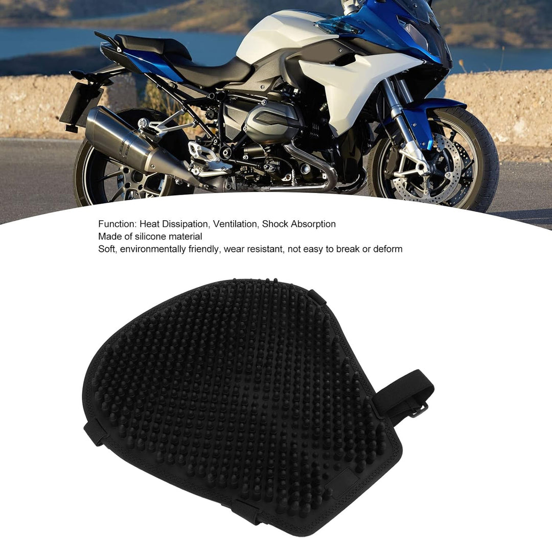 Motorrad-Gel-Sitzkissen, Universelle Abkühlung, Stossdämpfung, Druckentlastung, Schwarzer Sitzbezug