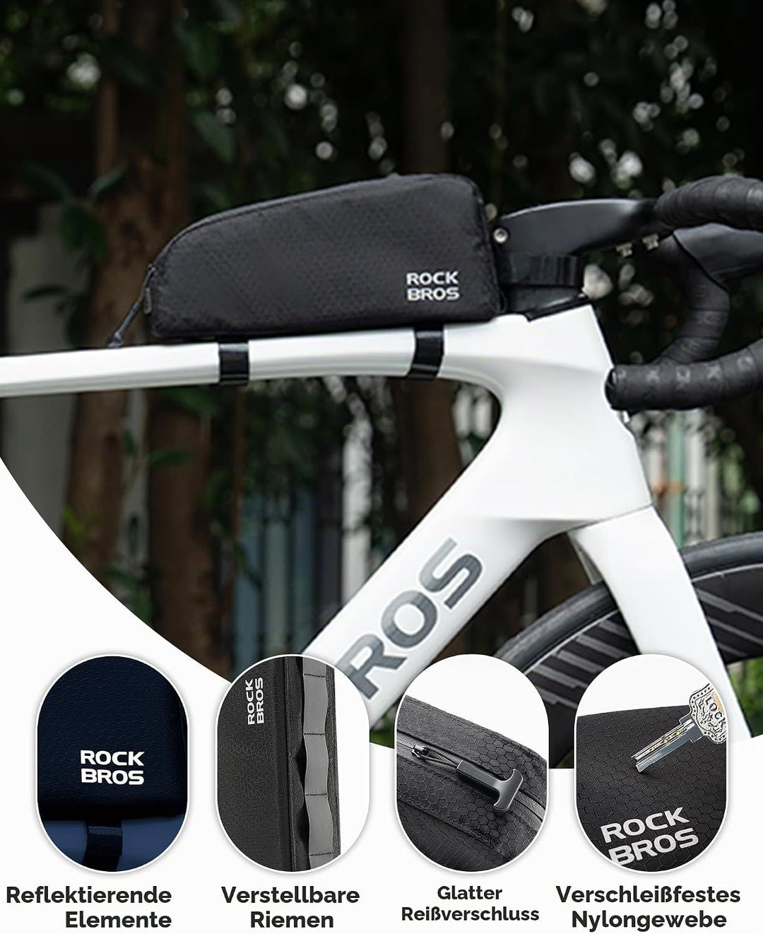 ROCKBROS Fahrrad Rahmentasche Wasserdicht Fahrradtasche Oberrohrtasche 0,9 L Schwarz für ebike, Renn