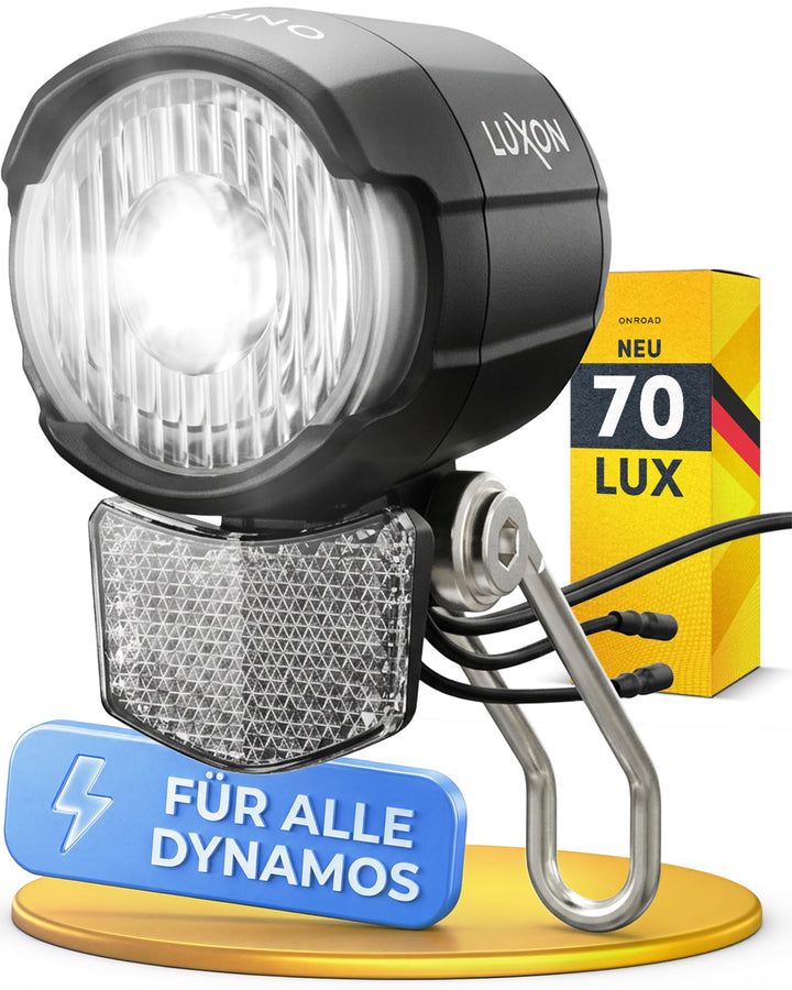 LED Fahrradlicht Dynamo 70 Lux - Fahrradlicht Set LUXON mit Automatischer Lichtanpassung & Standlich