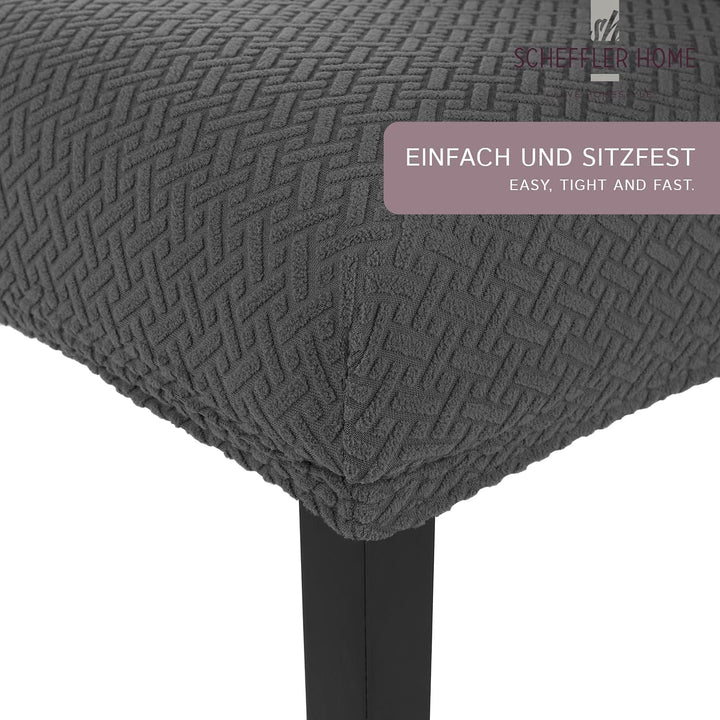 SCHEFFLER-Home Stuhlhussen Stretch Luna/Stuhlhussen 4er Set Anthrazit/elastische Flanell Stuhlabdeck