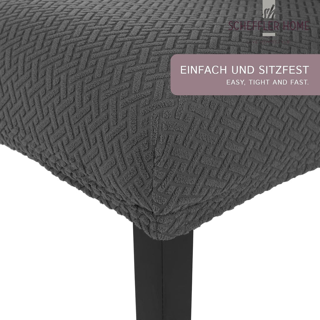 SCHEFFLER-Home Stuhlhussen Stretch Luna/Stuhlhussen 6er Set Anthrazit/elastische Flanell Stuhlabdeck