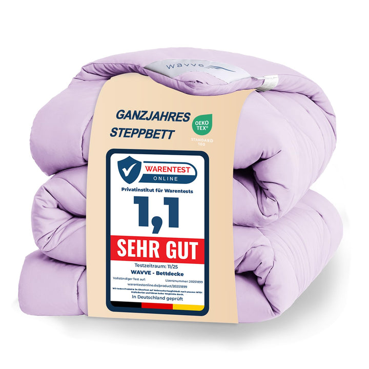 WAVVE Bettdecke 200x200 cm Ganzjahresdecke 4 Jahreszeiten, Steppdecke 300gsm Mikrofaser 200x200cm, S