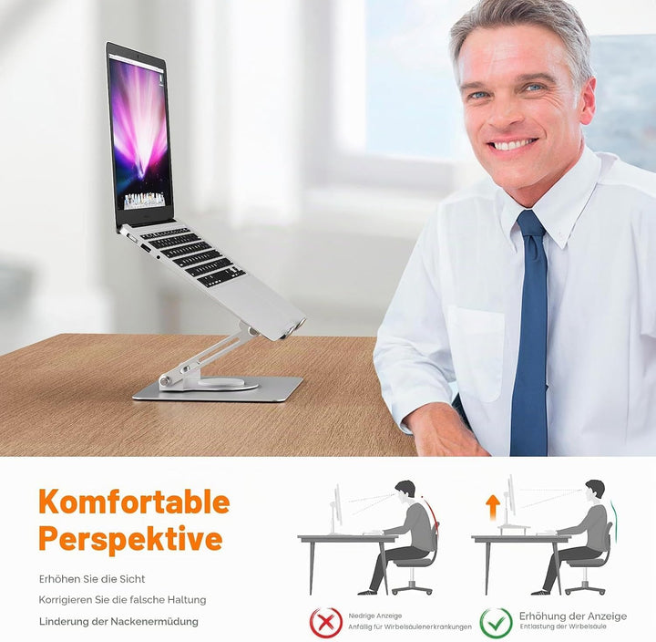 GRIFEMA Laptop Ständer Höhenverstellbar und Faltbar, 360° Drehbare Basis, Stabil, Belüftet und Ergon