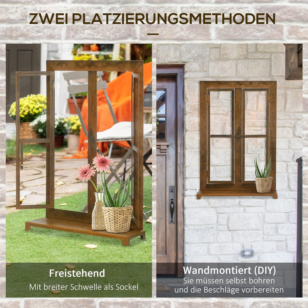 Outsunny Eisenfenster, Edelrost Sprossenfenster, 55 x 80 cm Fensterrahmen mit Schwelle und Riegel, G