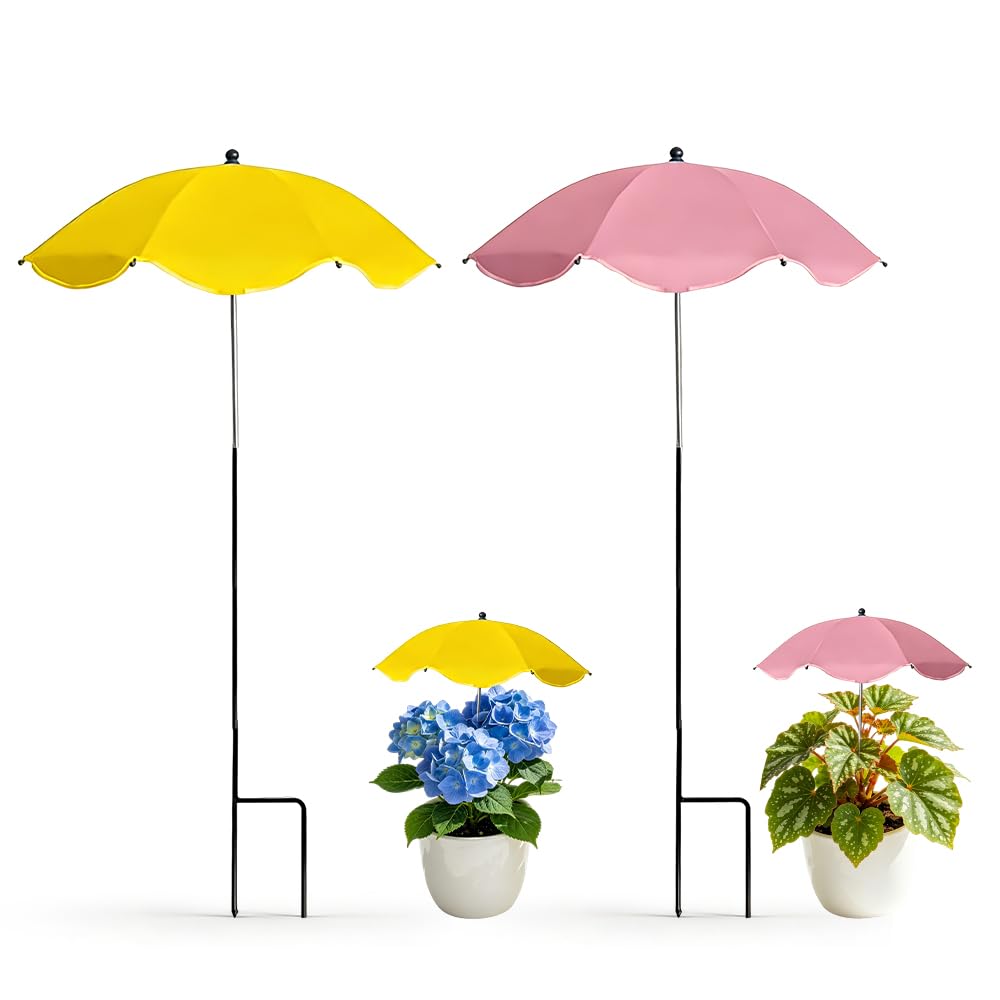 2 Stück Pflanzenschirm, Mini Sonnenschirm für Pflanzen, Sonnenschutz für Pflanzen Ø 60 cm, Verstellb