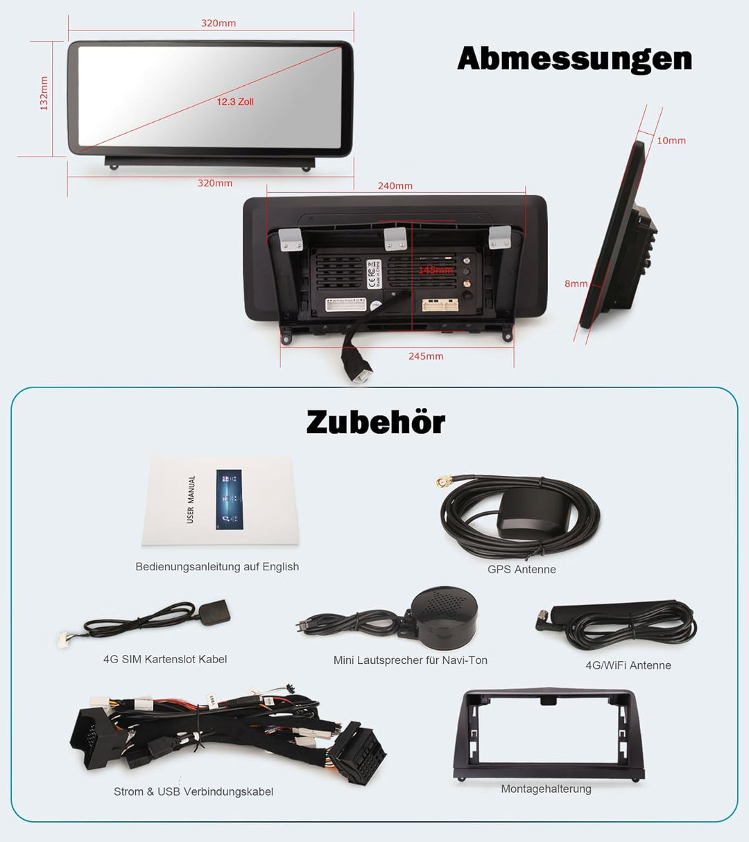 Erisin 8GB+128GB Android 12 Autoradio 1din mit GPS Navigation für Mercedes Benz C-Klasse W204 S204 N
