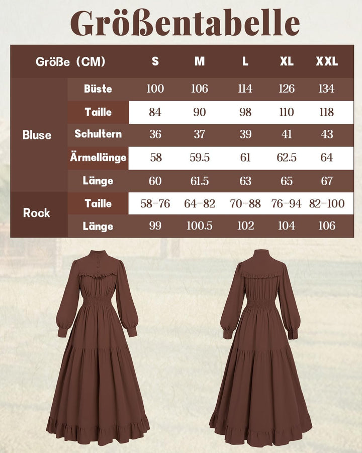 CR ROLECOS Mittelalter Kleidung Damen Viktorianisches Kleid Langarm A-Linie Vintage Edwardianisches
