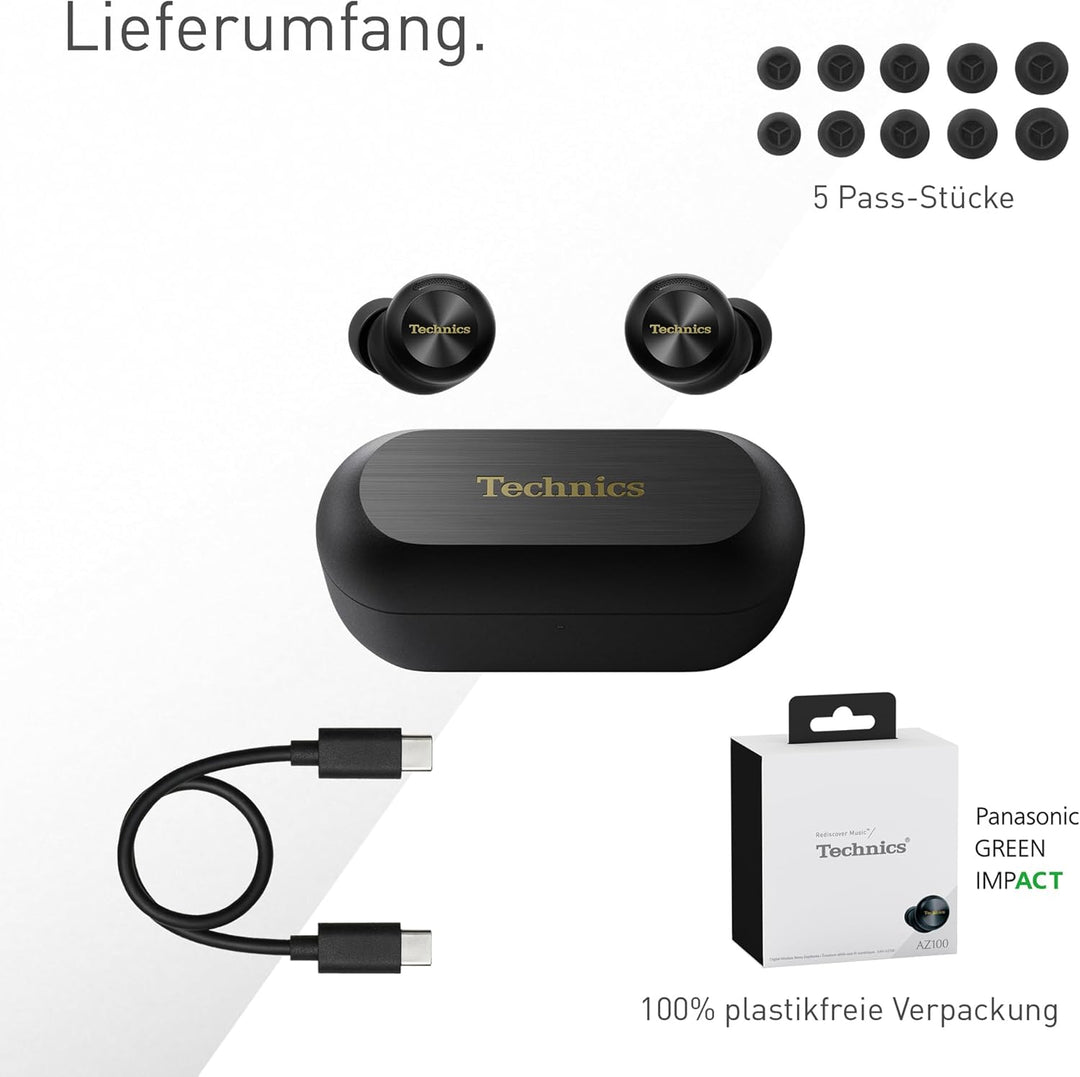 Technics EAH-AZ100E-K Kabellose Kopfhörer mit Geräuschunterdrückung, Bequeme In-Ear-Kopfhörer, Multi