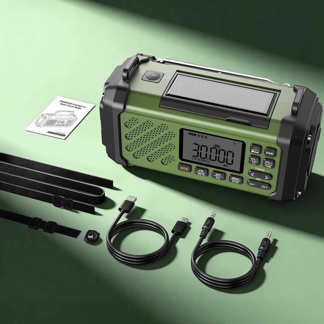 Vikeri Kurbelradio, Notfallradio mit Kurbel und Solar, Weltempfänger Grün, Grün