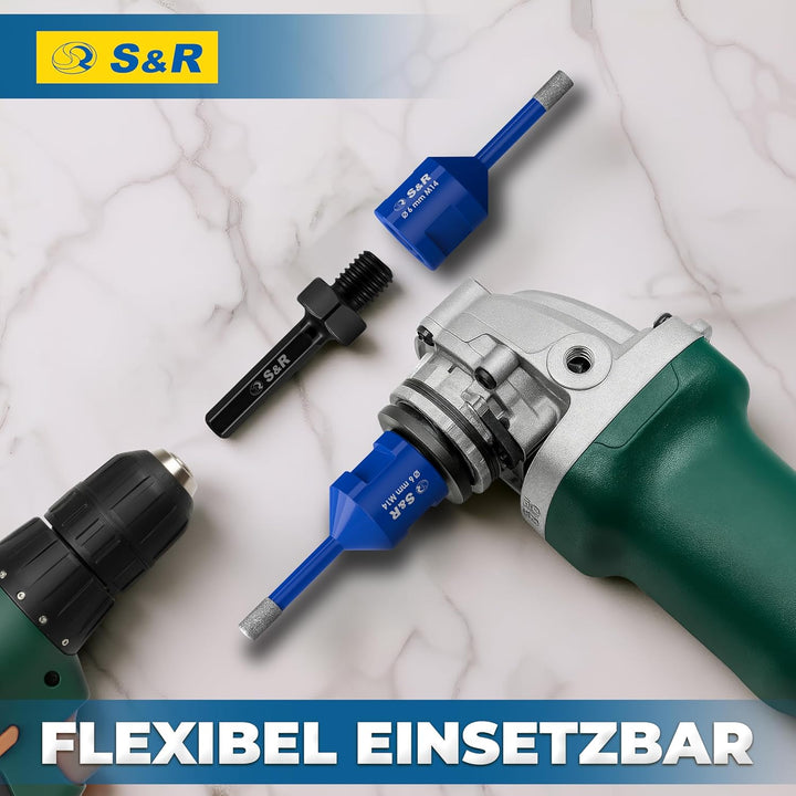 S&R Professional 2-tlg Diamantbohrer M14, Diamant Fliesenbohrer Set 6mm für Winkelschleifer, für Har