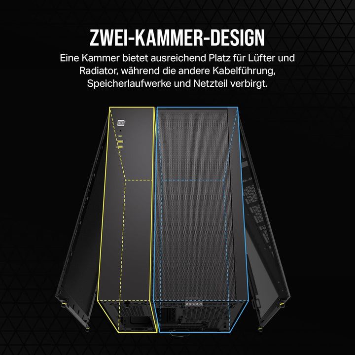 CORSAIR 2500X Small-Tower mATX-Doppelkammer-PC-Gehäuse – Gehärtetes Panoramaglas - Umgekehrte Verbin