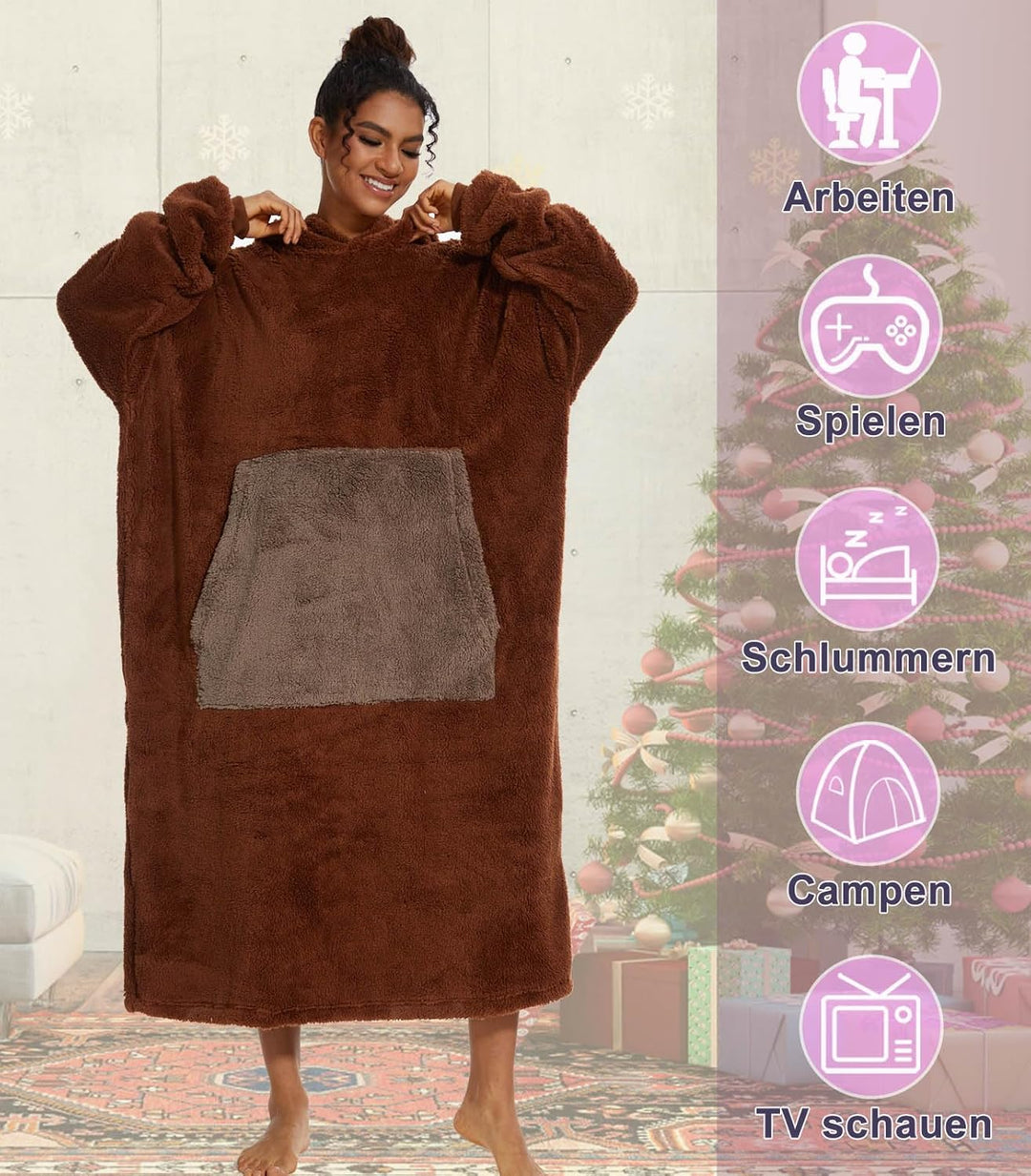 LATH.PIN Übergrosse Decke Hoodie Sweatshirt Oversized Kapuzenpullover Hooded Blanket Warme Plüsch Pu