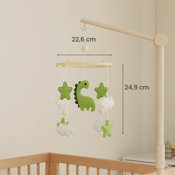 Waldino Baby Mobile Babybett, handgemachtes Filz Babymobile mit Dino, Sternen und Wolken, Mobile Bab