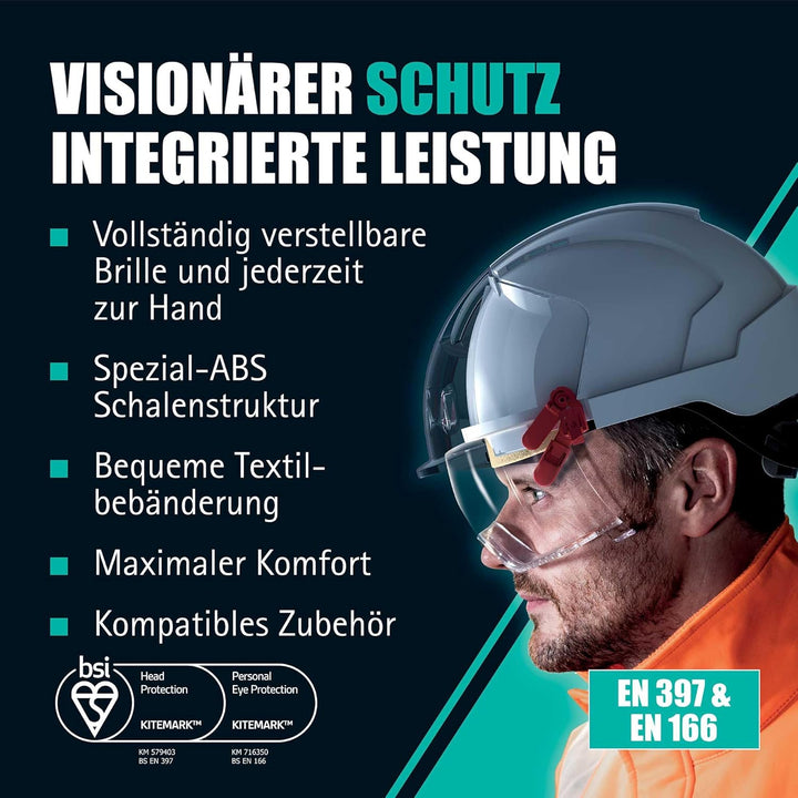 EVO® VISTAlens™ Safety Helmet with Integrated Safety Eyewear - White/Smoke (JSP AMB170-005-F00) One