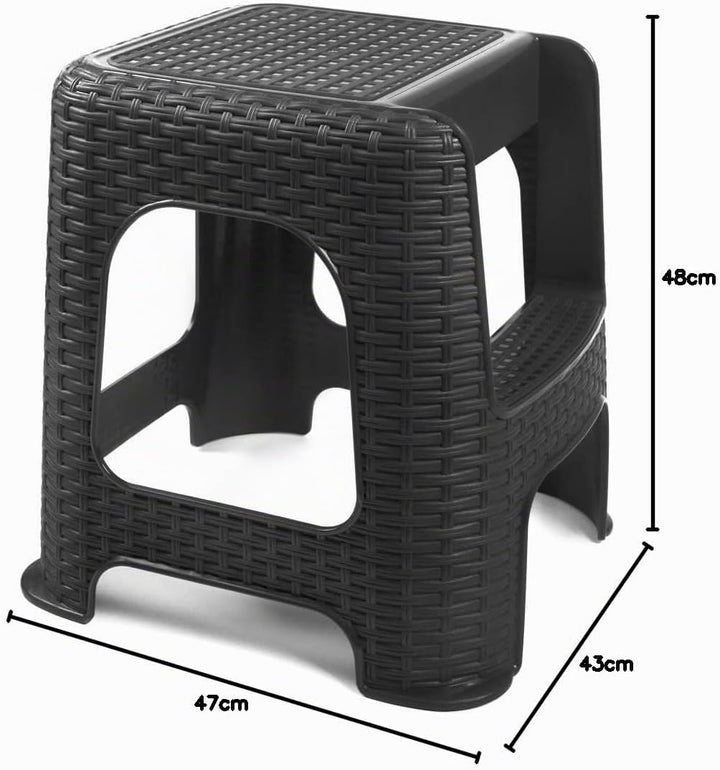 R.G. Tritthocker Hocker mit Trittleiter Sitzhocker Tisch Stuhl Höhe 48cm Rattan Optik Stufenhocker b
