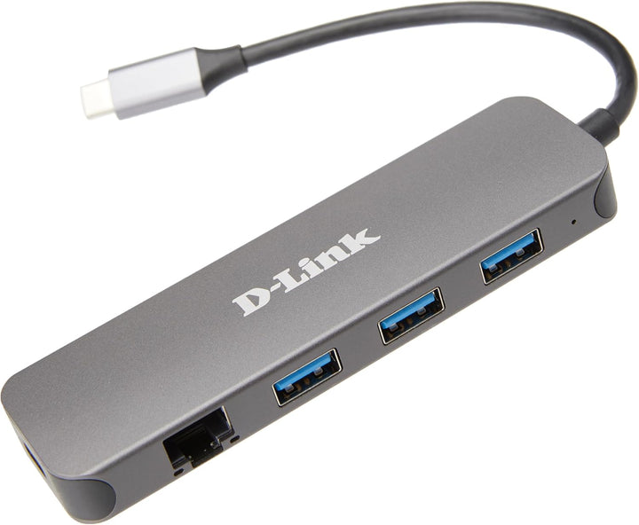 D-Link DUB-2334 5-in-1 USB-C Hub mit Power Delivery (PD 60W, Gigabit Ethernet, 3 USB 3.0 Ports, for