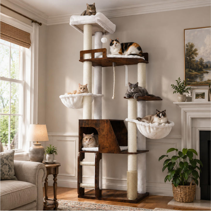 Hey‑brother 167cm Holz‑Kratzbaum, modern, für Mehrkatzenhaushalte MPJ111SR | Mehrstöckiger Katzenbau
