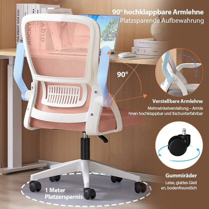 Bürostuhl,Ergonomischer Drehstuhl mit Atmungsaktiver Mesh-Rückenlehne,Hochklappbaren Armlehnen und L